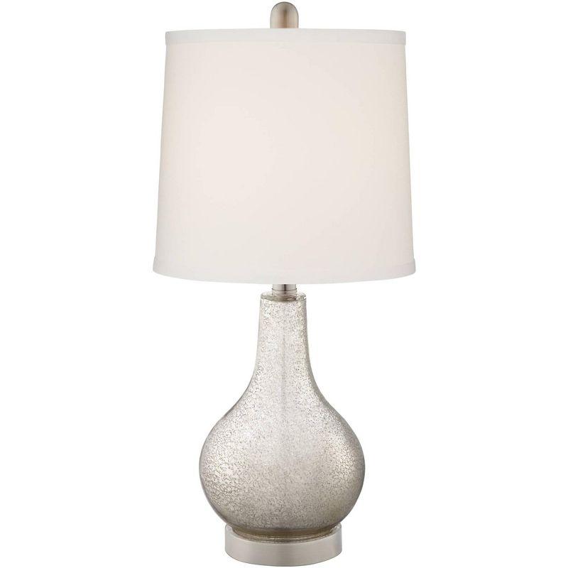 360 Lighting Ledger Modern Accent Table Lamps 21 3/4" High Set of 2 Mercury Glass with USB Charging Port Off-White Drum Shade for Family Office Desk