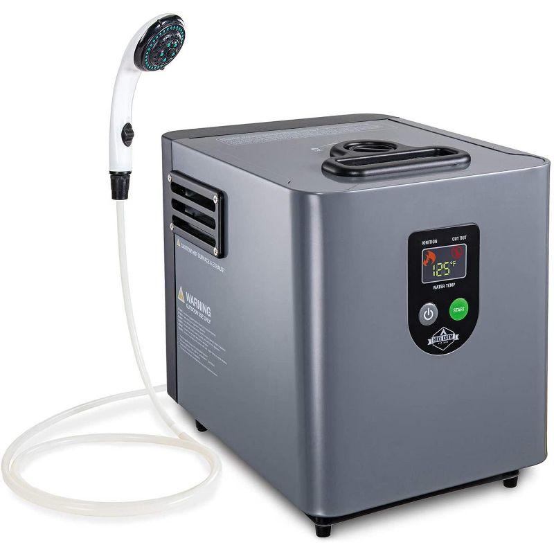 Compact Gray Portable Propane Water Heater with Shower Pump