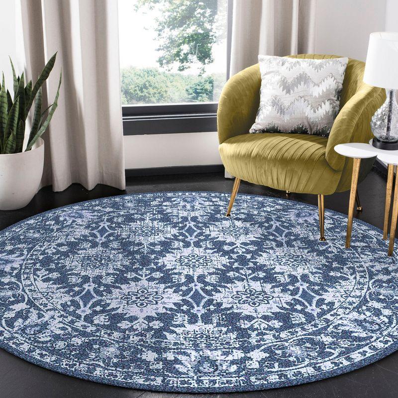Liora Manne Carmel Vintage Floral Indoor/Outdoor Rug Navy 7'10" Round