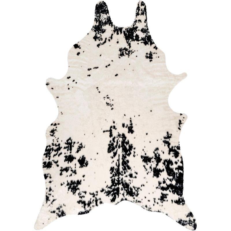 Nuloom Marcia SpinClean Machine Washable Faux Cowhide Area Rug, Shaped 3' 10" x 5', Black