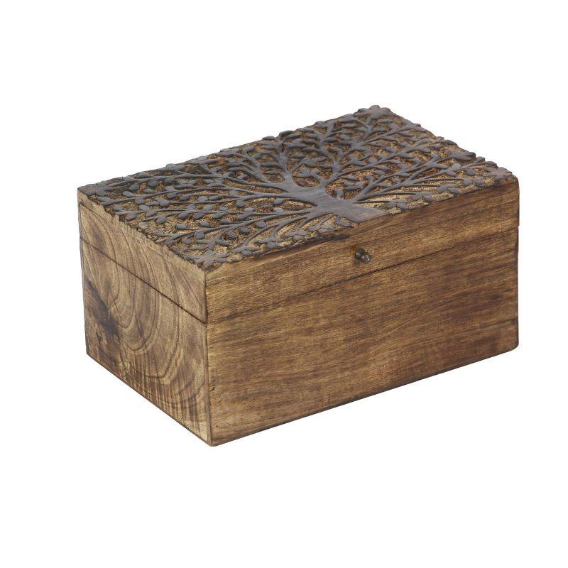 Olivia & May Set of 3 Rustic Carved Mango Wood Boxes : Handmade Keepsake Storage