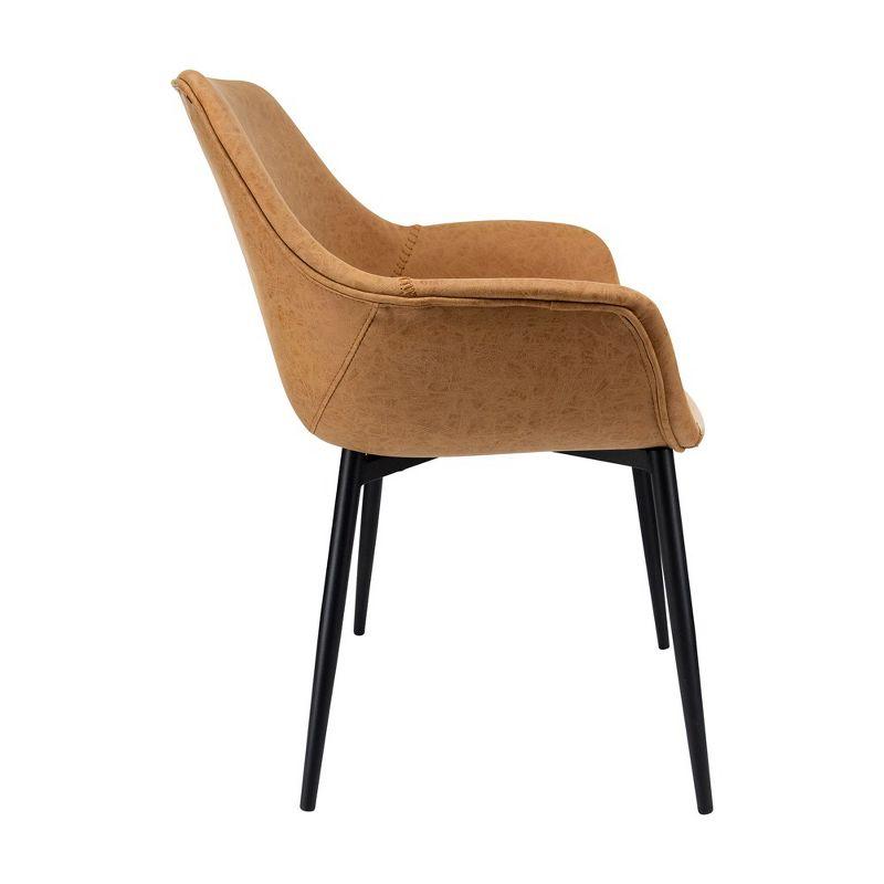 LeisureMod Markley Leather Dining Chair With Metal Legs and Arms