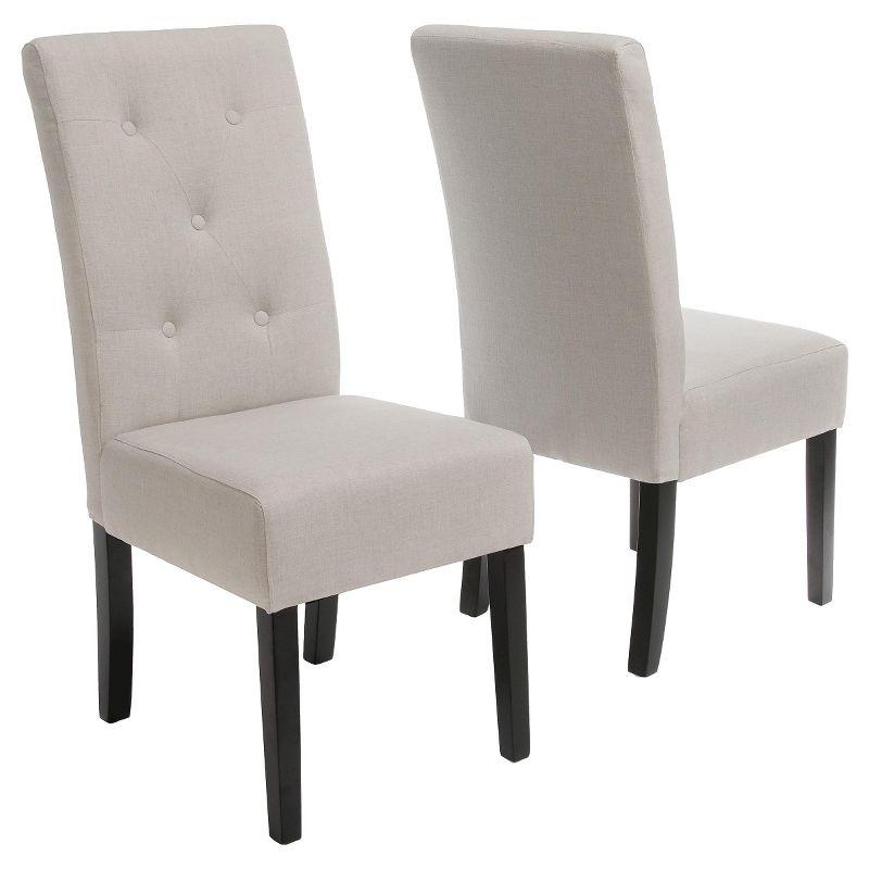 Natural Linen Upholstered Side Chair with Wood Legs, Set of 2