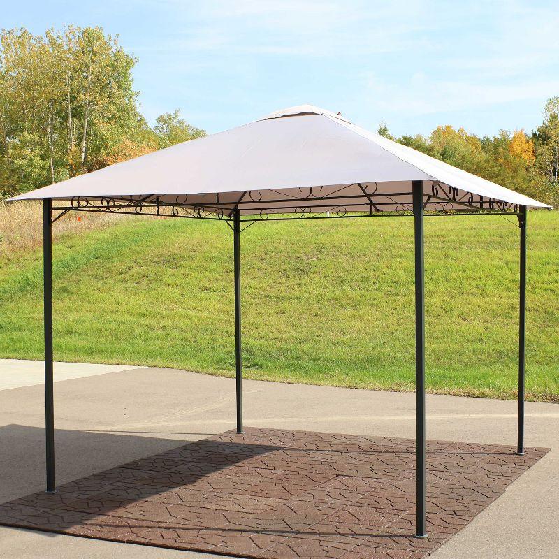 Sunnydaze Steel Open Gazebo with Weather-Resistant Polyester Fabric Top and Black Metal Frame for Backyard, Garden, Deck or Patio - 10' x 10' - Gray