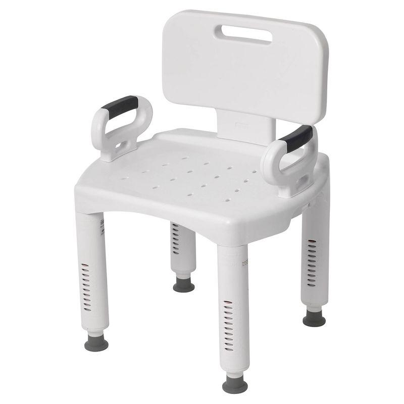 White Adjustable Plastic Shower Chair with Back and Arms