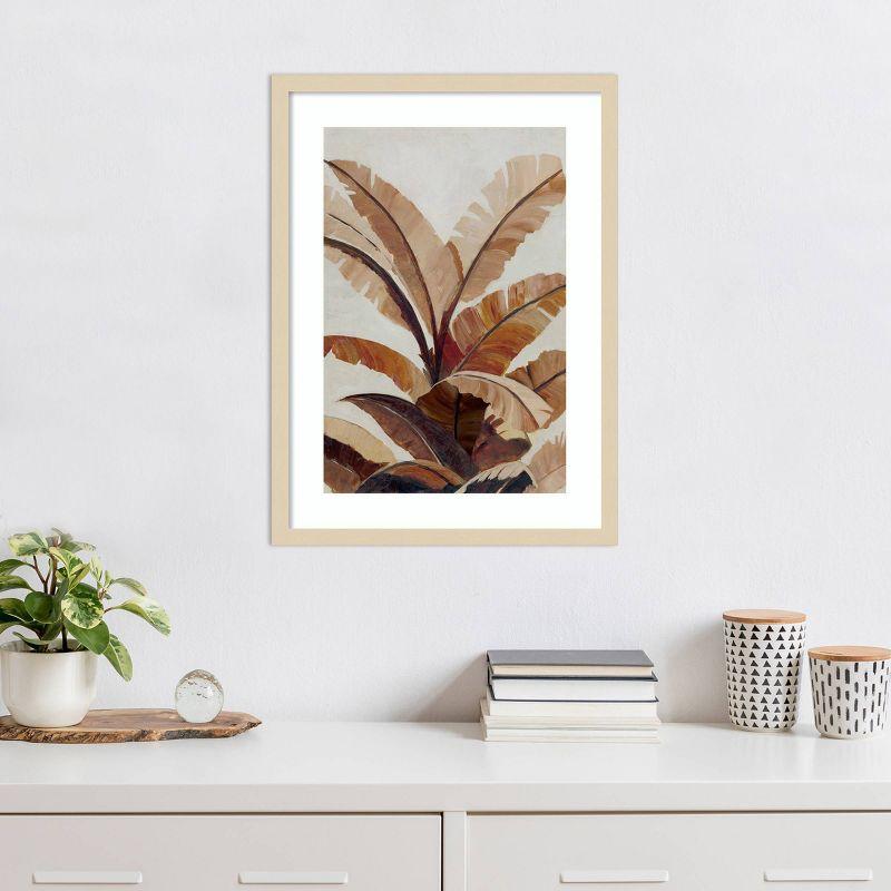 Umber Banana Leaf Abstract Graphic Art in Natural Wood Frame