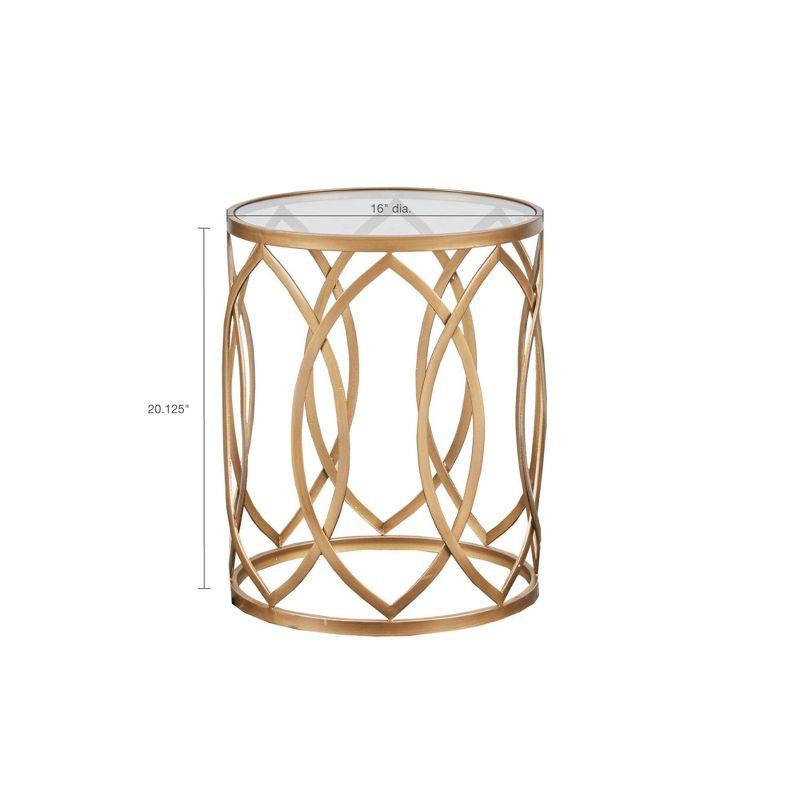 Gaige Metal Eyelet Accent Table: Gold, Glass Top, No Assembly, Modern Design for Living Room - 20.13" High