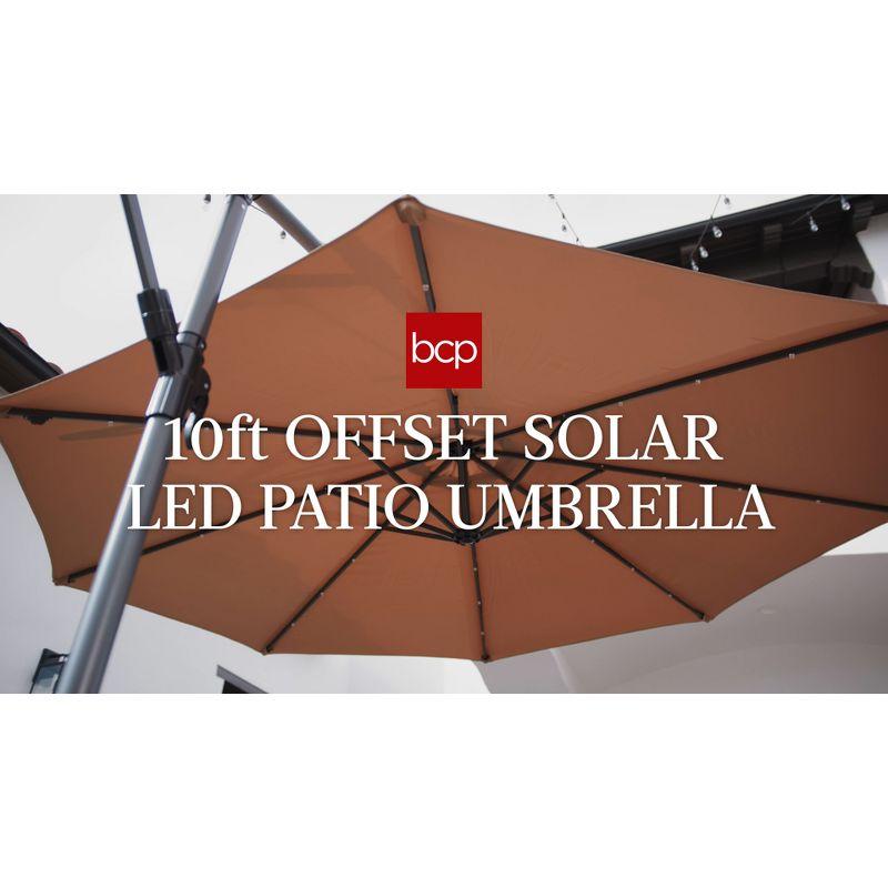 Best Choice Products 10ft Solar LED Offset Hanging Outdoor Market Patio Umbrella w/ Adjustable Tilt - Navy Blue