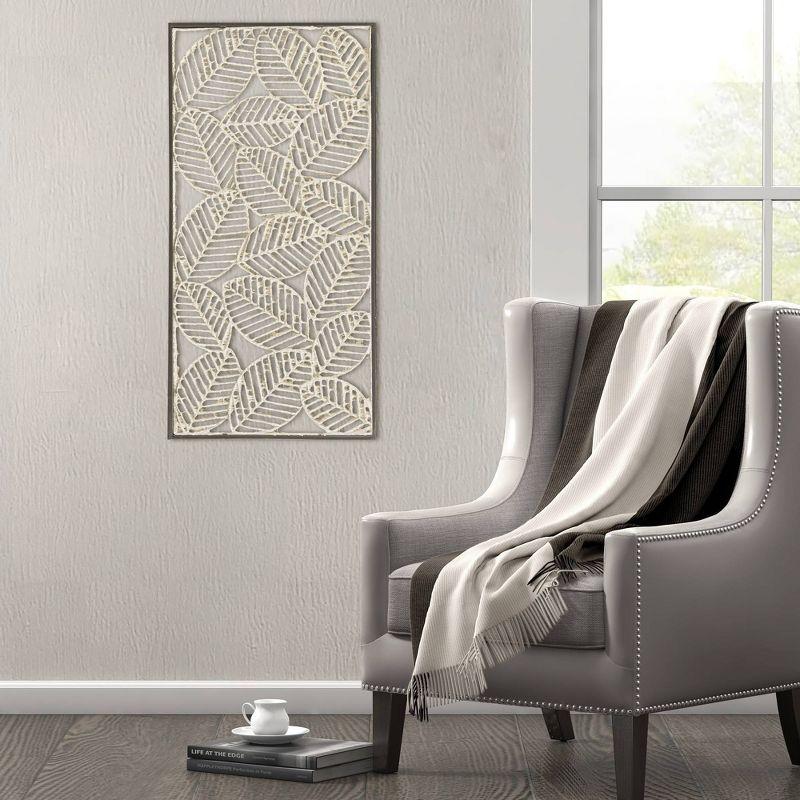 32" x 16" Cream Paper Cloaked Leaves Metal Framed Wall Sculpture