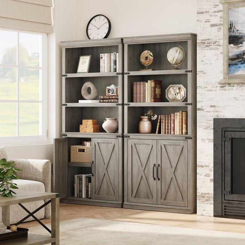 5-Tier Wooden Bookshelves with Cabinet Doors and Bookcases with Doors Floor Bookshelves and Office Storage Cabinets