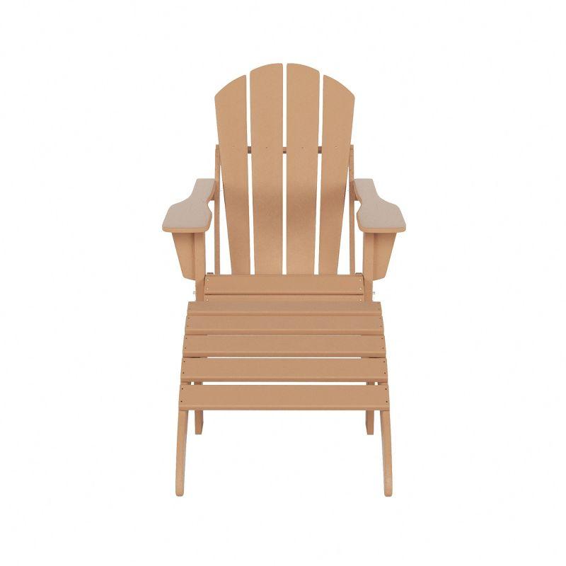 Teak HDPE Outdoor Folding Adirondack Chair with Ottoman Set