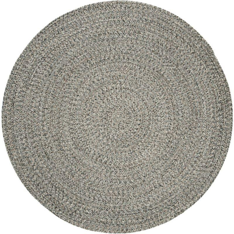 Braided BRD256 Hand Woven Indoor Area Rug - Ivory/Steel Grey - 5' Round - Safavieh