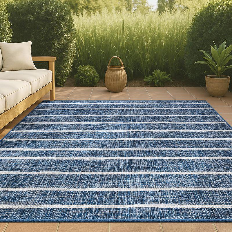 8'x10' Colonia Berber Stripe Indoor/Outdoor Area Rug, Blue/Ivory - JONATHAN Y