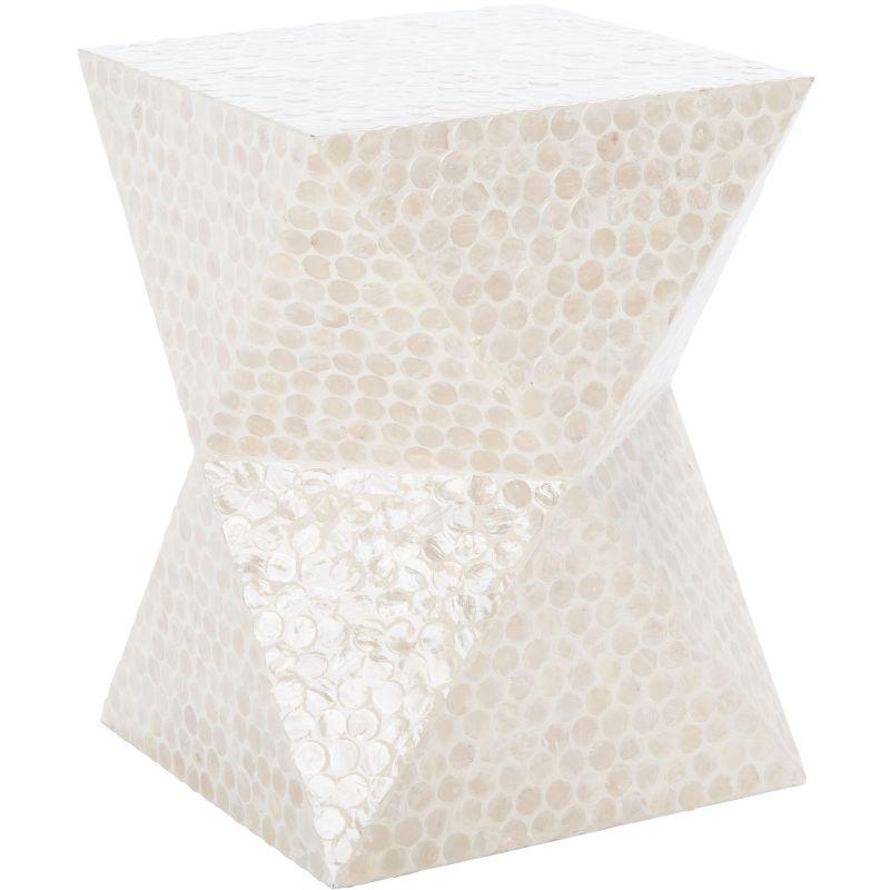 Milan Abstract White 21" Wood Accent Table with Capiz Shell Inlay