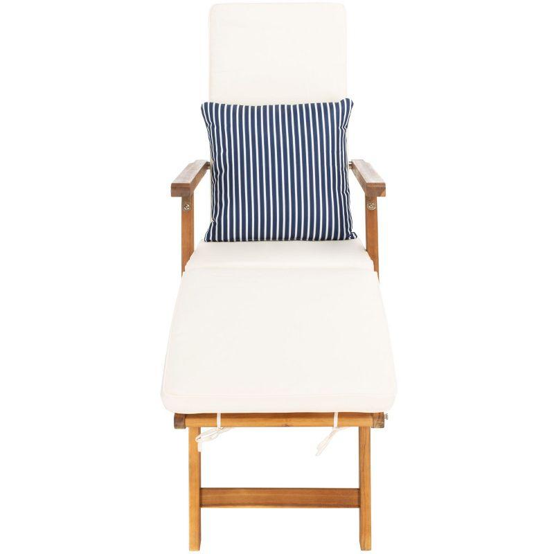 Palmdale Lounge Chair - Outdoor - PAT7015 - Natural/Beige + Blue Stripped Pillow -Safavieh