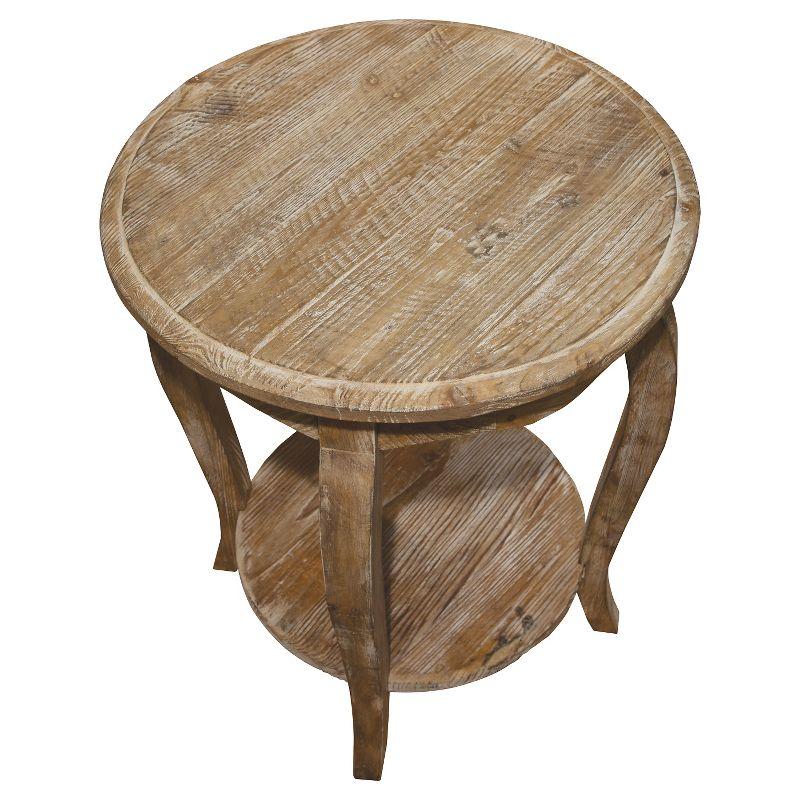 Alaterre Furniture Round End Table Driftwood Brown: Wood Accent Table with Shelf, 24-Inch Height