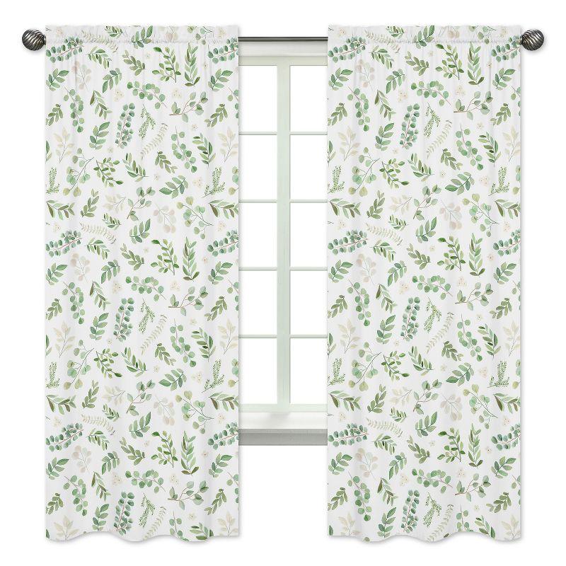 84in Botanical Green and White Cotton Window Curtain Panels