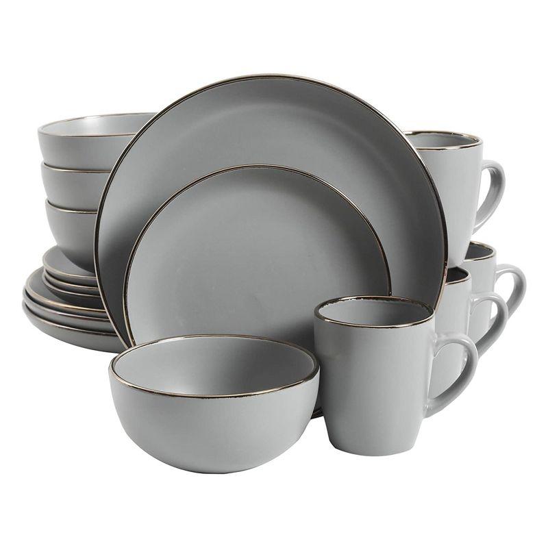 Gibson Home Rockaway Gold 16-Piece Dinnerware Set - Matte Gray