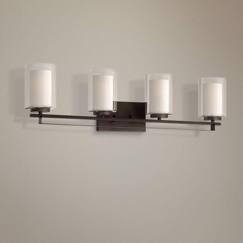 Minka Lavery Industrial Wall Light Smoked Iron Hardwired 32 1/2" 4-Light Fixture White Inner Clear Outer Glass Shade for Bathroom