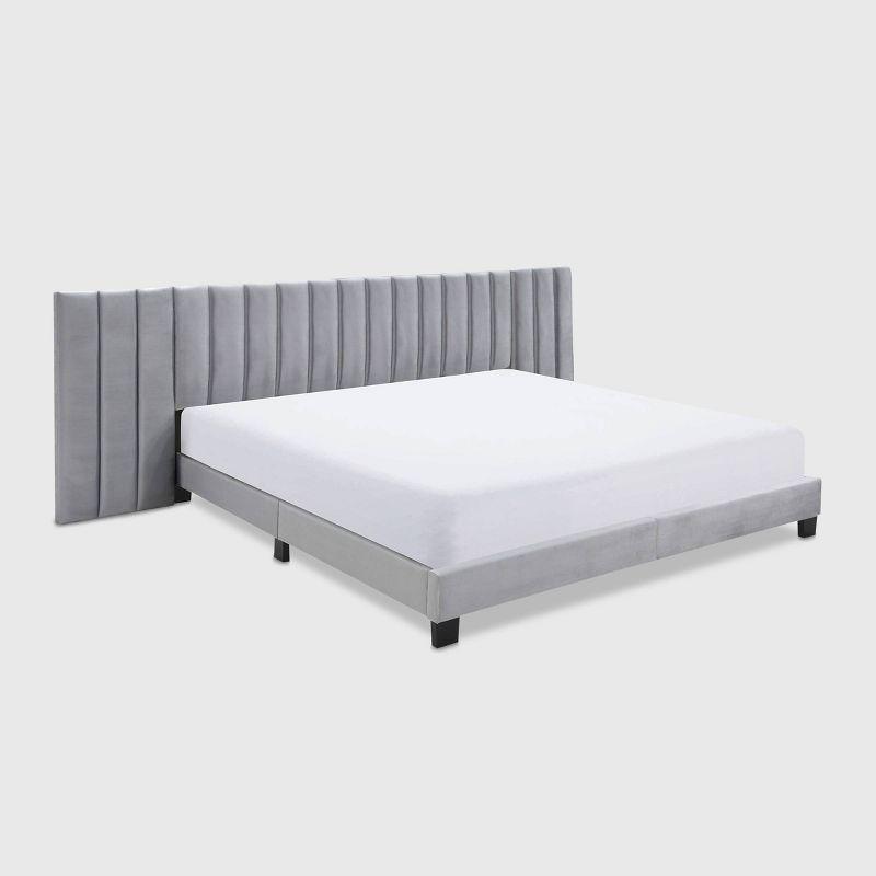 Sophisticated Gray Velvet King Bed with Channel Tufting