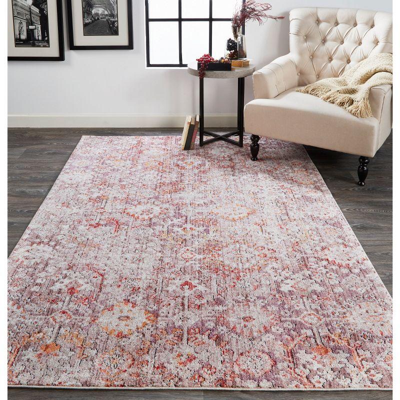 Ivory and Pink Floral Synthetic Rectangular Area Rug