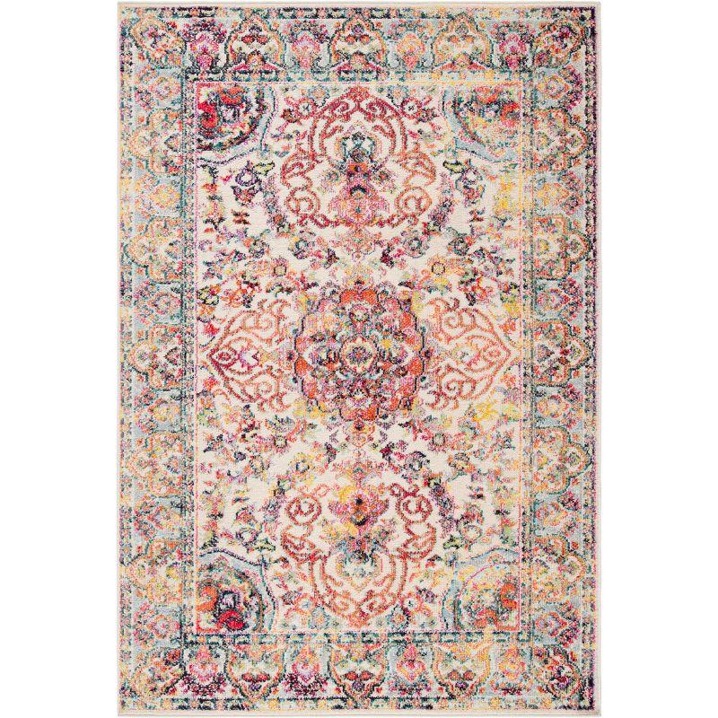 Ivory and Red Round Synthetic Hand-knotted Rug