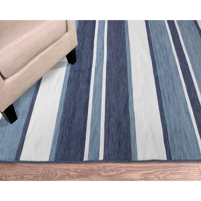 Handmade Reversible Flatweave Synthetic Rug 6' x 9' in Blue Stripe