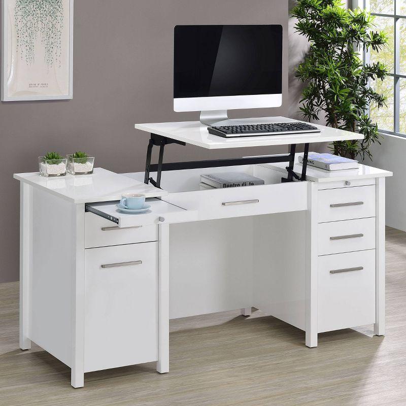 Contemporary White 60" Executive Desk with Filing Cabinet and Lift Top