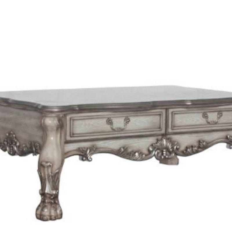 Dresden Vintage Bone White Coffee Table with Floral Motifs and Storage