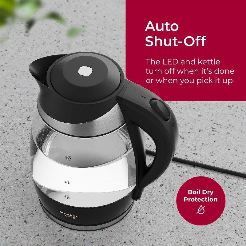 MuellerLiving Mueller Living Electric Kettle, Electric Tea Kettle for Boiling Water, 1500W SpeedBoil Teach Automatic Shutoff, 1.8L Cordless with LED Light, Borosilicate Glass Tea Kettle Pot Water Heater, BPA Free