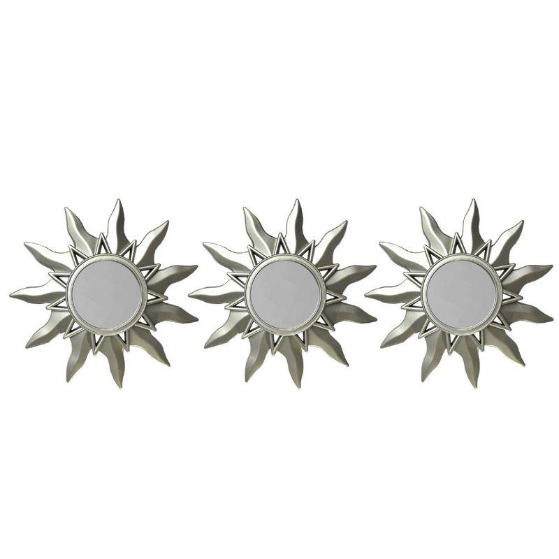 Set of 3 Silver Sunburst Round Wall Mirrors