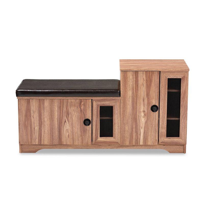 2 Door Valina Faux Leather Wood Shoe Storage Bench with Cabinet Brown - Baxton Studio: Engineered Oak Finish, 5 Shelves