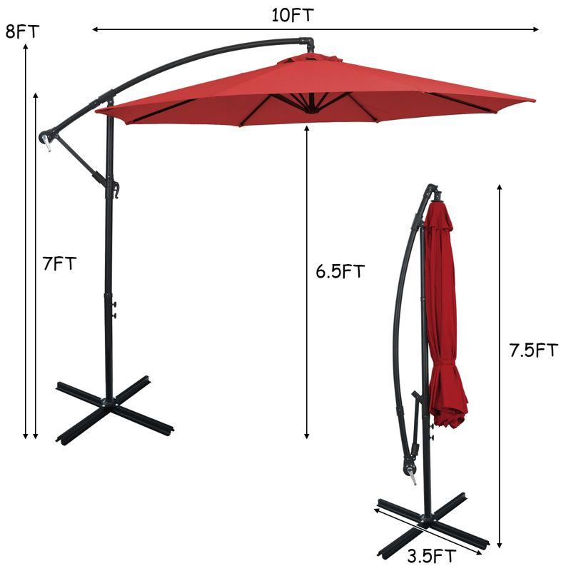 Tangkula 10FT Patio Offset Umbrella 8 Ribs Cantilever Umbrella w/Crank for Poolside Yard Lawn Garden Red