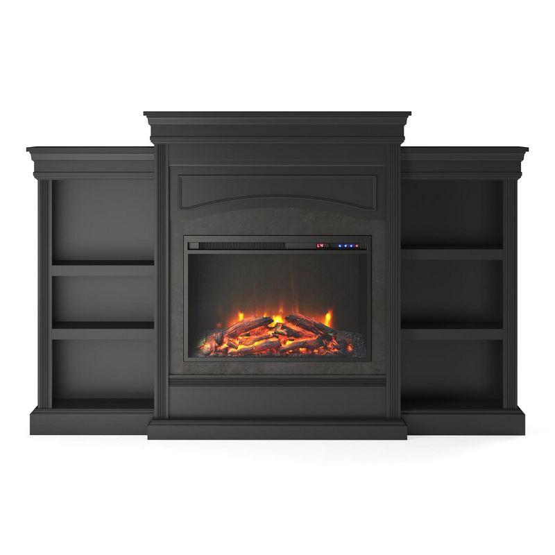 Black Electric Fireplace with Mantel and Shelves