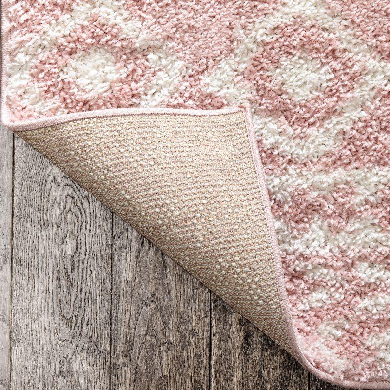 Well Woven Diamond Stripes Shag Blush Cozy 1" Thick 2'7" x 9'10" Runner Pink Area Rug