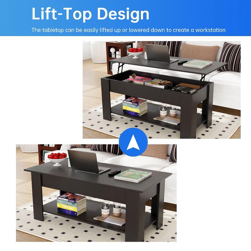 FDW Coffee Table Lift Top Coffee Tables with Hidden Compartment and Storage Shelf Wooden Lift Tabletop Dining Table for Living Room Home (Black)