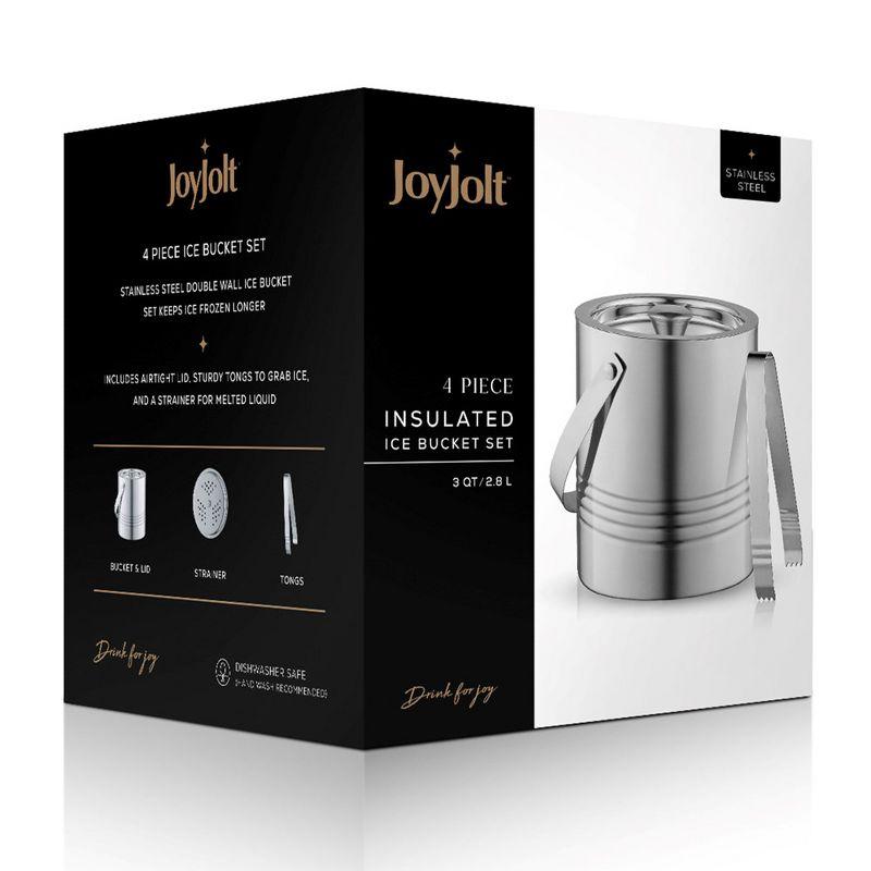 JoyJolt Metal Double Wall Ice Bucket with Lid, Ice Tongs and Strainer 3L Insulated Ice Bucket