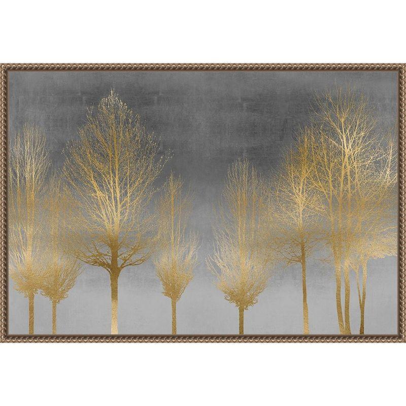 Gold Forest on Gray Abstract Canvas Wall Art with Bronze Frame