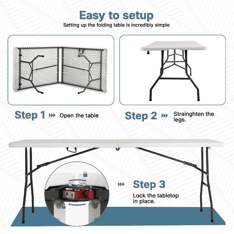 BestMassage Portable Plastic Picnic Table 8FT Outdoor Dining Table with Carrying Handle, White