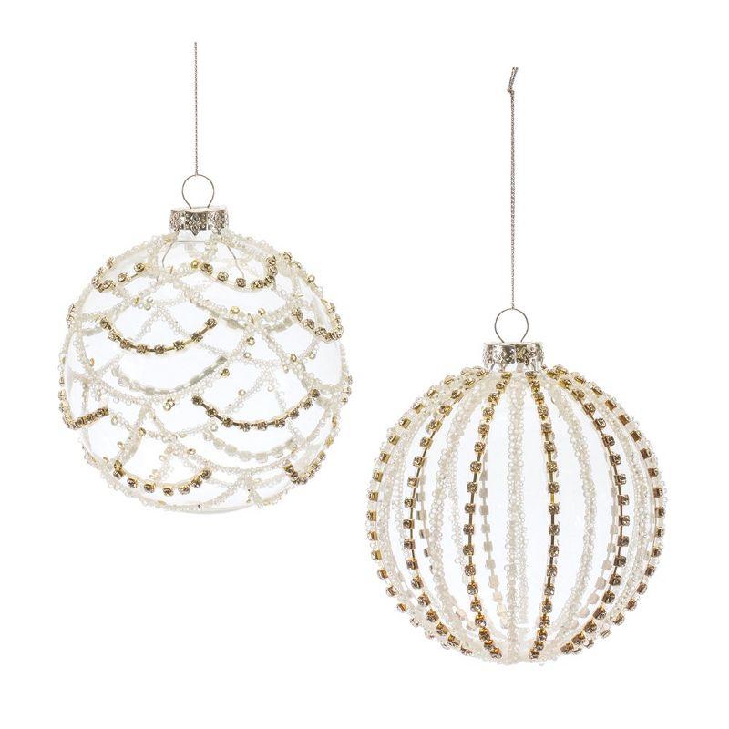 Jeweled White Glass Ball Ornaments Set of 6