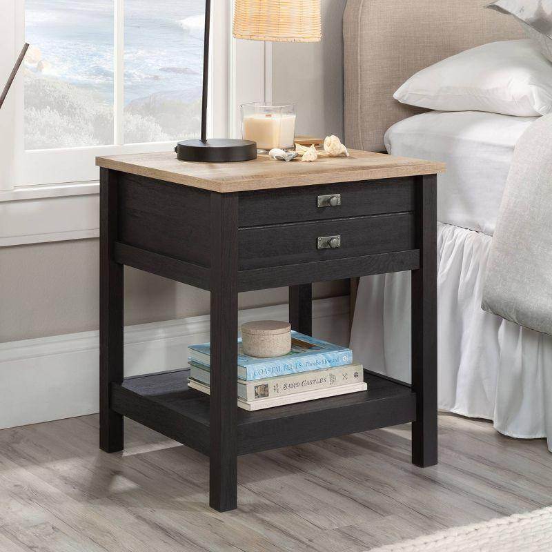 Cottage Road Nightstand with Drawer Raven Oak - Sauder: Laminated Surface, Metal Hardware, MDF Frame