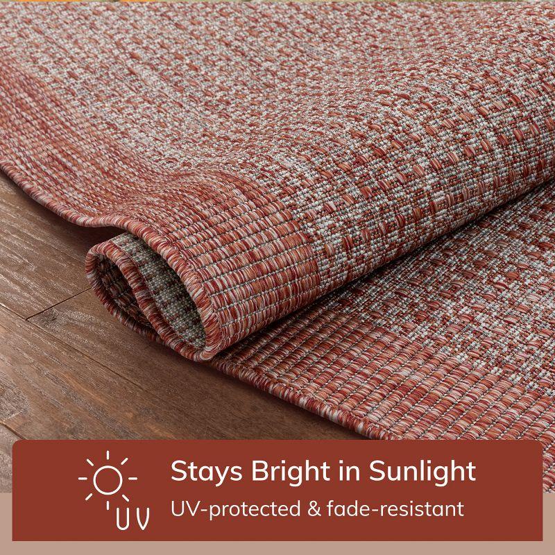 Marshanna Odin Solid Striped Border Indoor Outdoor Coral Flatweave Rug