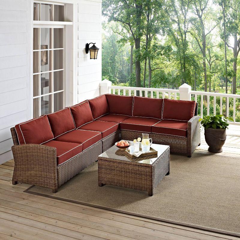 Bradenton 5pc Outdoor Wicker Sectional Set - Sangria - Crosley: Steel Frame, UV-Resistant, Modular Design