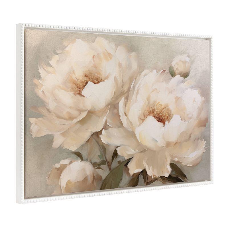 Painterly Peonies White Framed Canvas Wall Art 31.5x41.5