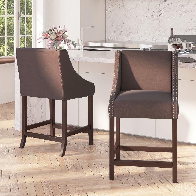 Walnut Finish Counter Height Stool with Nailhead Trim - Set of 2