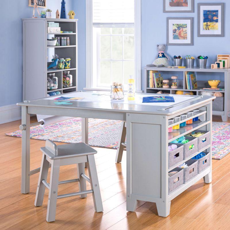 Gray Wooden Kids' Art Table and Stool Set with Storage