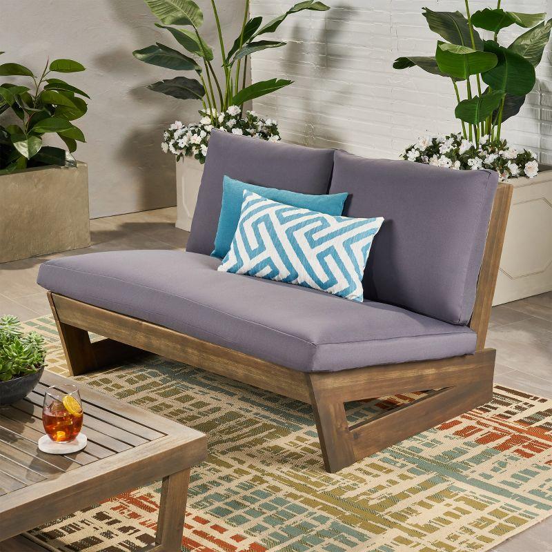 Christopher Knight Home Sherwood Outdoor Acacia Wood Loveseat with Cushions, Gray