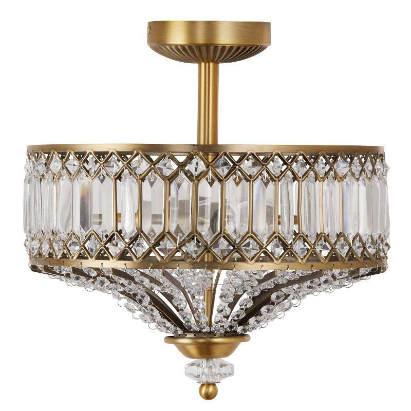 Hollywood Glam 17" Gold Metal & Beveled Jeweled Glass Drum LED Light