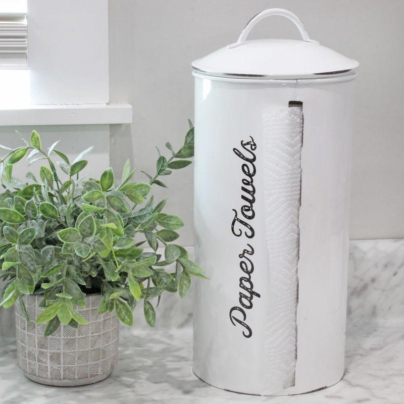 White Enamel Farmhouse Paper Towel Holder with Side Slit