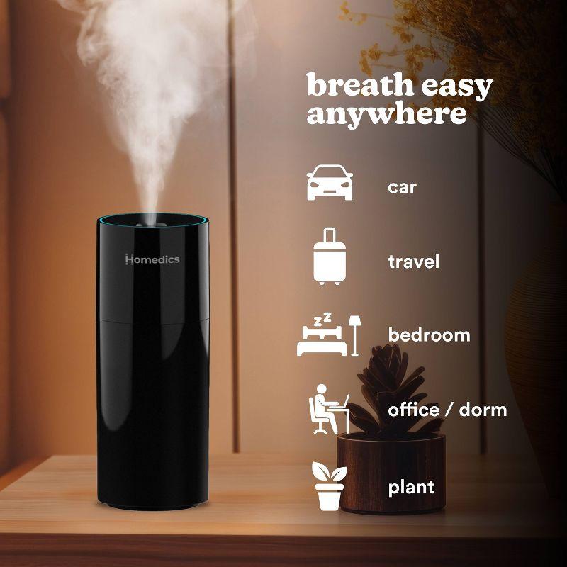 HoMedics Portable Ultrasonic Humidifier Black: Travel & Personal Cool Mist for Small Rooms, USB & Battery Powered, No Filter Needed